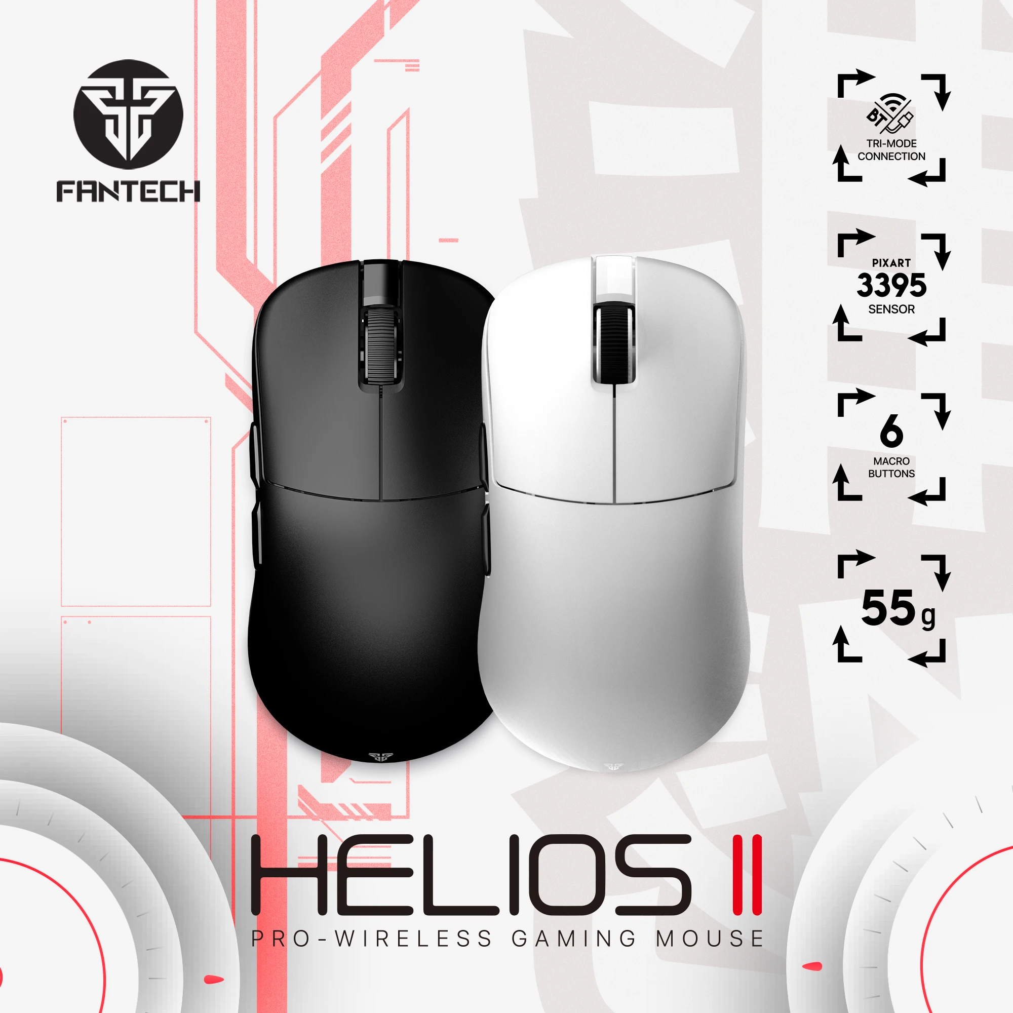 FANTECH HELIOS II XD3 V3 Wireless Wired Gaming Mouse PAW3395 26000DPI TTC Gold Switch Ergonomic Macro Mice For Laptop PC Gamer wireless mouse,gaming mouse,wired mouse