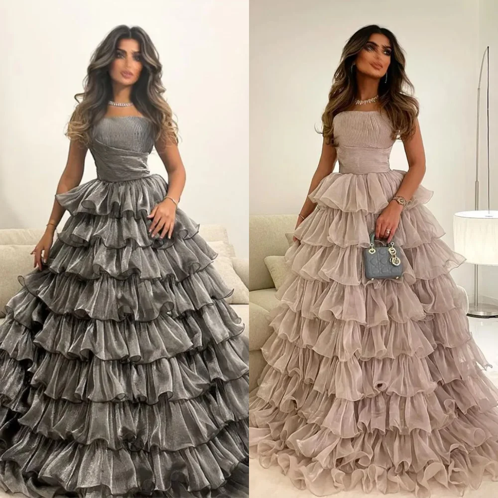 

Prom Dresses Retro Exquisite Strapless A-line Layered Tulle Formal Occasion Gown vestido de festa longo robe soirée femme luxe