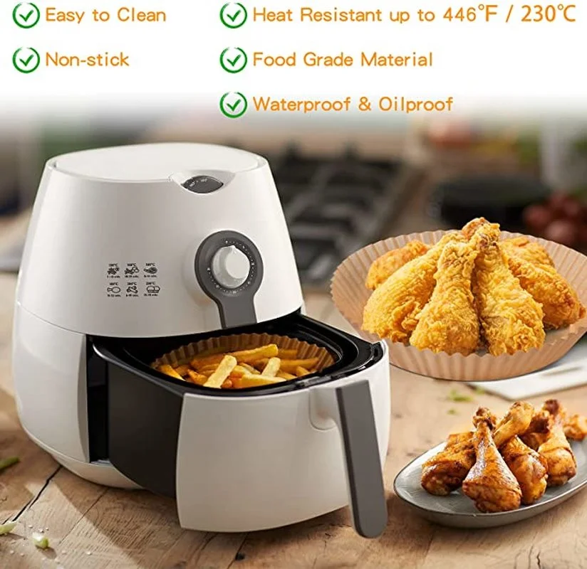 Air Fryer Disposable Paper Liner, 9 inch Large Non-Stick Air Fryer Paper Pads, Baking Paper Oil Resistant, Waterproof, Food Grade Parchment for
