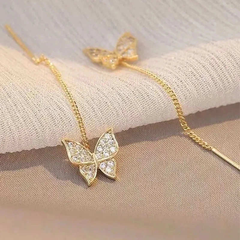 Butterfly Earrings Inlaid Zircon Delicate Simple Golden Personalized Jewelry Anniversary Gift