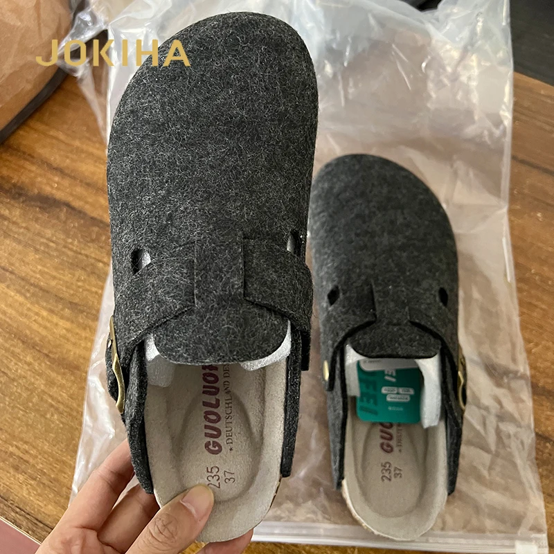 New Women's Slides Slippers High Quality Woolen Felt Soft Cork Buckle Sandals Closed Toe Footwear For Women