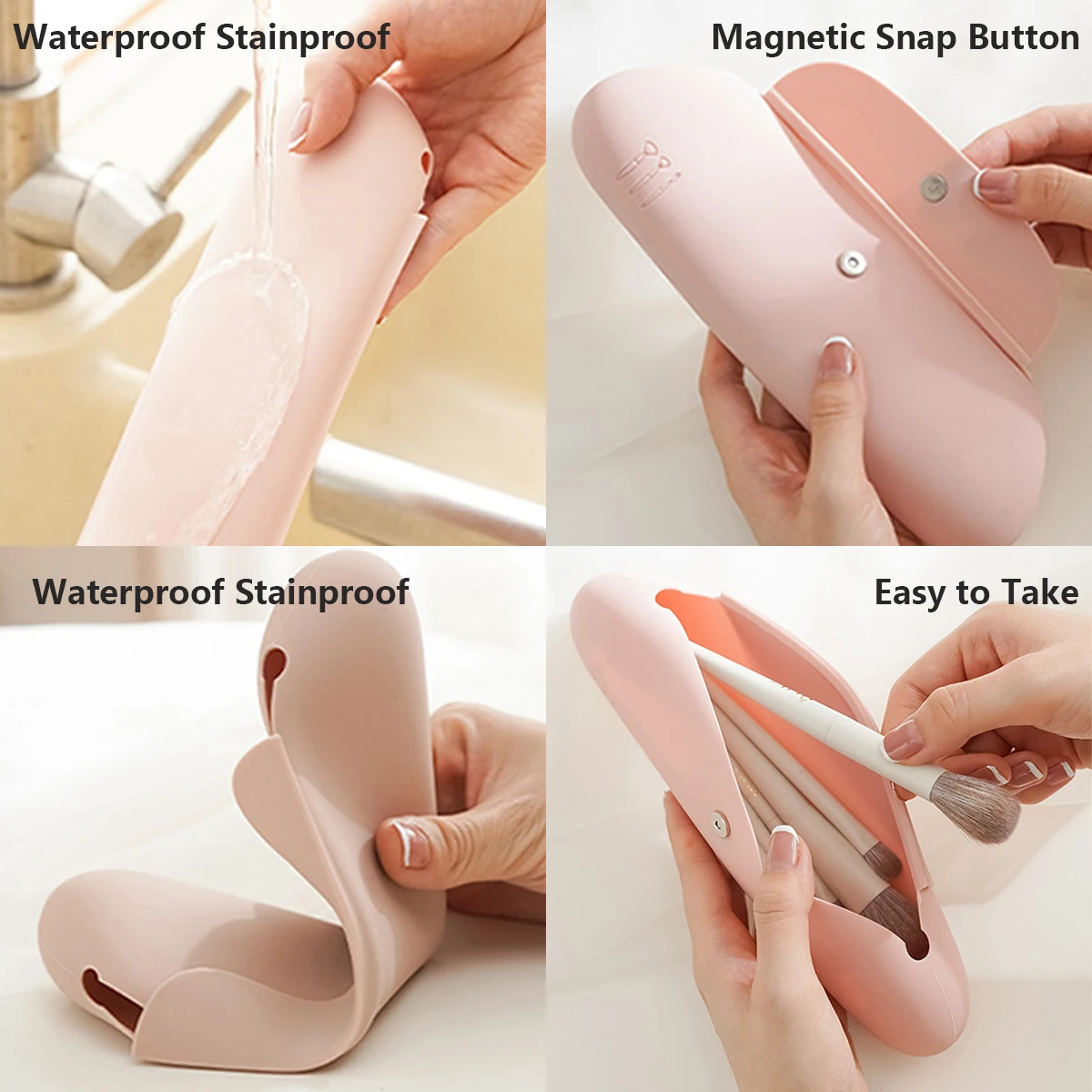 Silicone Magnetic Closure Travel Cosmetic Bag Makeup Brush Bag 2