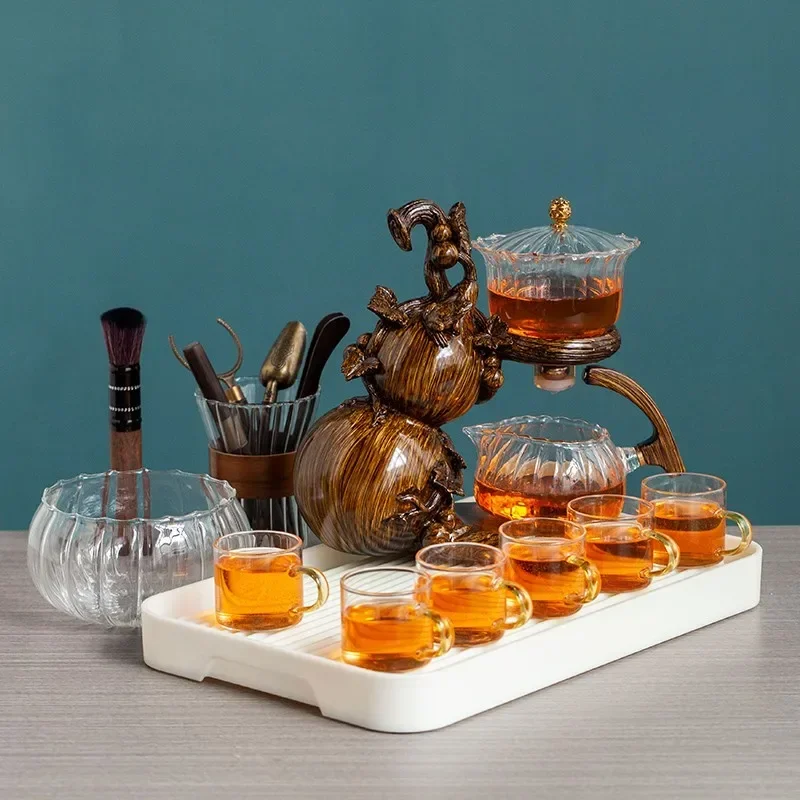 Automatic Tea Maker Lazy Kungfu Teapot Drinking Heat-Resistant Glass Tea Set Magnetic Water Diversion Rotating Cover Bowl