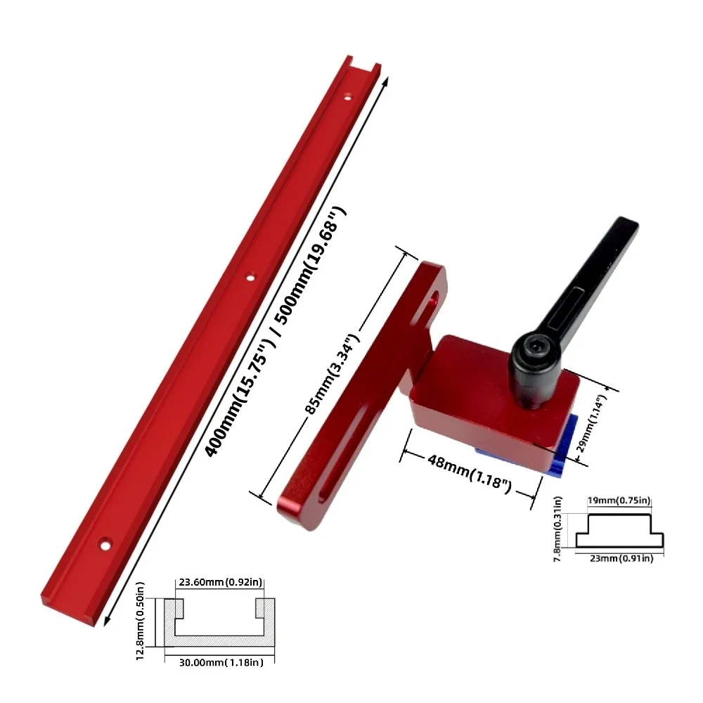 Aluminium Alloy Woodworking T-Track Rail with Adjustable Stop