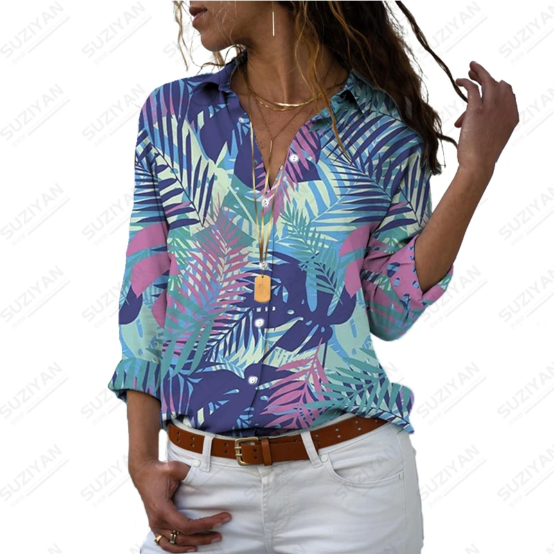 

2023 new lady shirt plant leaves 3D printed lady shirt casual vacation style women's shirt fashion trend women's shirt