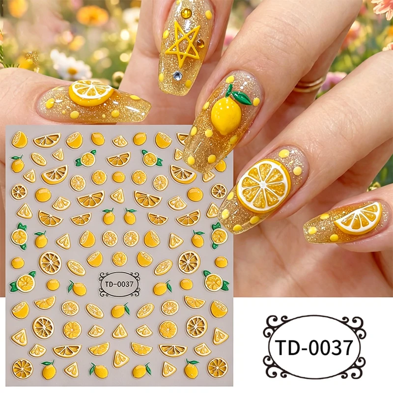 1pc Summer Shell Wave Starfish Nail Stickers Cute Conch Lemon Decorative Stickers DIY Relief Self Adhesive Summer Nail Decals_voghion.com