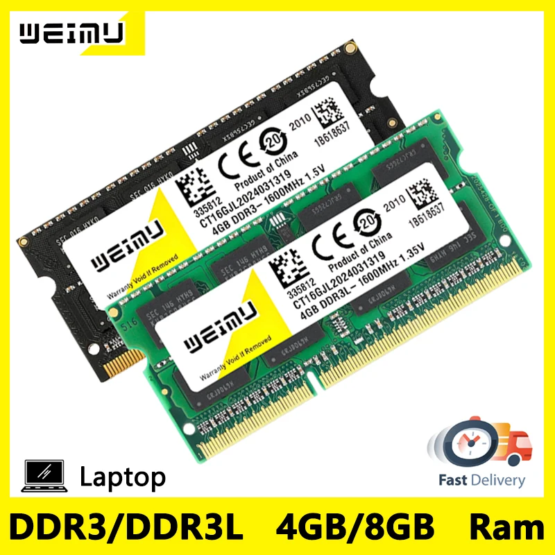 Laptop Ram Memory DDR3 DDR3L 4GB 8GB 1066 1333 1600Mhz PC3 1.5V PC3L 1.35V 8500 10600 12800 204Pin SODIMM