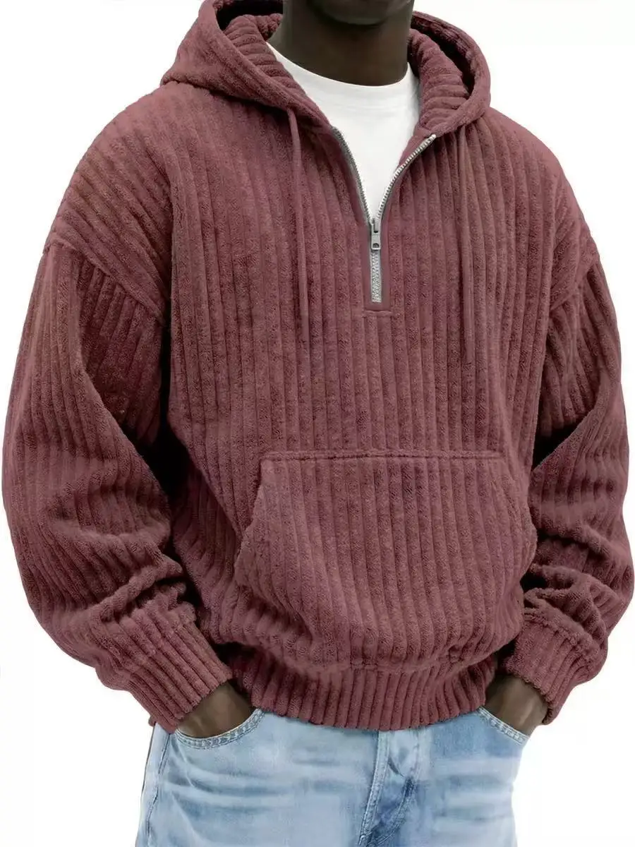 2026 Men Vintage Knit Zip Hoodie, Loose Pullover Sweatshirt, Long Sleeve Casual Streetwear Daily Autumn Winter Tops