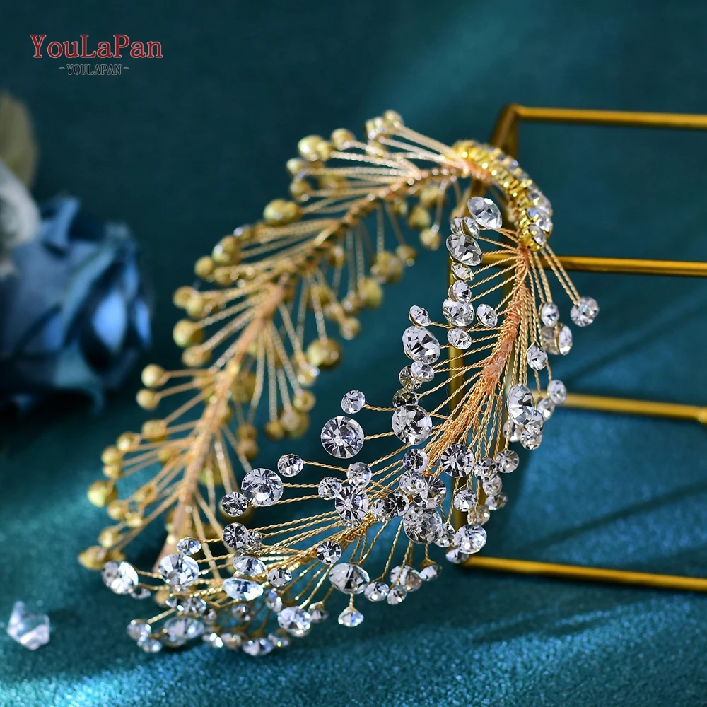 YouLaPan Full Rhinestone Bride Gold Color Hair Hoop Woman Elegant Party And Wedding Headwear Women's Wedding Headpieces HP667