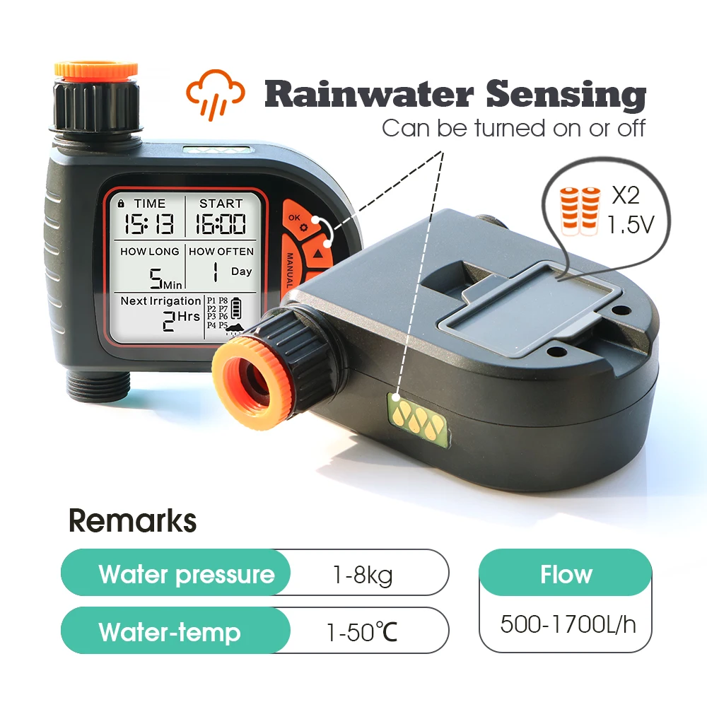 Garden Smart Rain Sensor Timer Automatic Watering Controller for Tap Hose Timing Irrigation Sprinkler IPX5 Waterproof LCD Displa 3