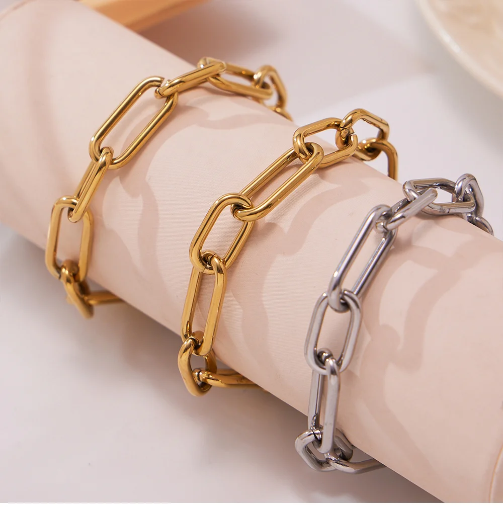 Edelstahl vergoldet klobige Kette Halskette für Frauen Goldene Silber kein Verblassen wasserdichtes Armband Femme Modeschmuck-Set – Detail 11