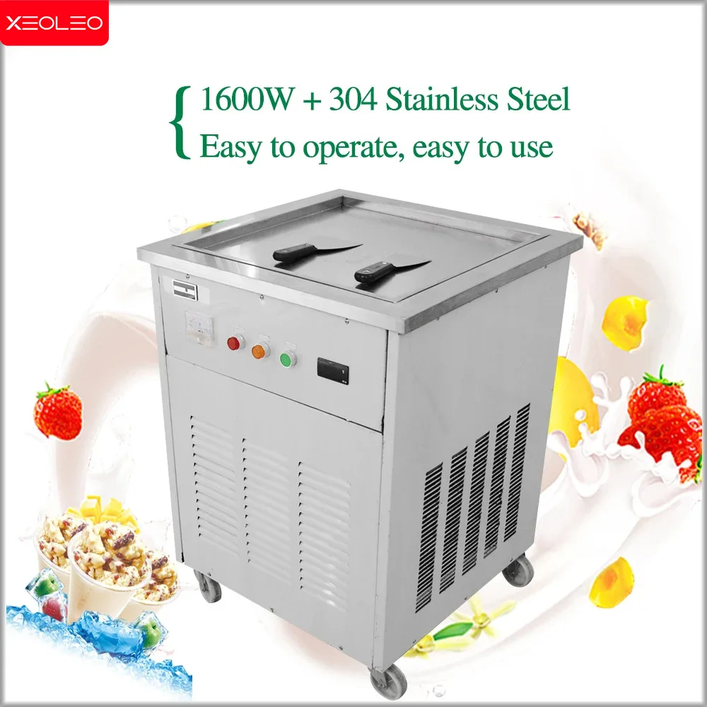 XEOLEO Thailand Fry Ice Machine Roll Ice Cream Maker 48CM Ice Frying Machine Fried Ice Maker 1500W R410 Square Pot Ship By Sea