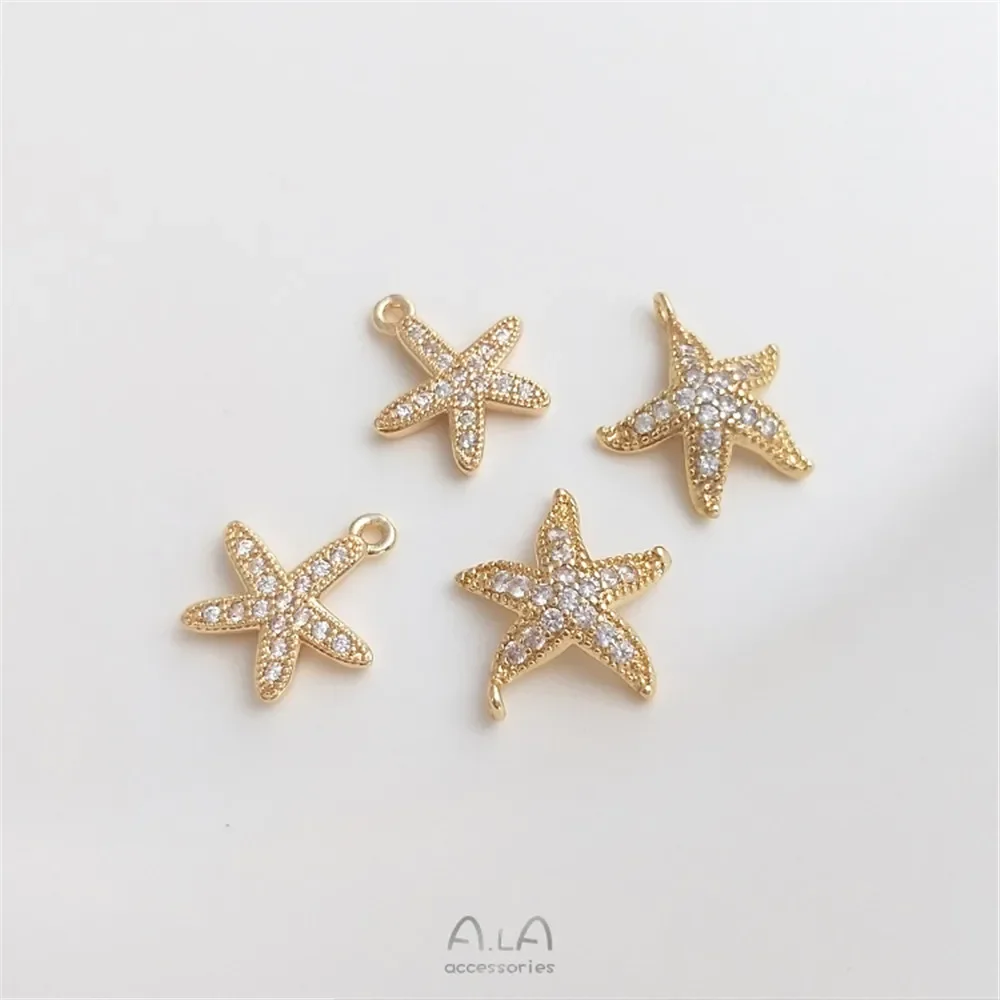 

14K Gold Plated Micro zircon starfish pendant DIY Fat star necklace clavicle chain pendant