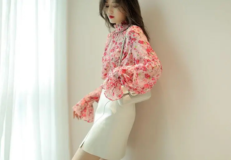 Elegante Mode Harajuku Slim Fit weibliche Kleidung locker lässig Schweiß alle Match Tops Frauen gedruckt Patchwork Langarm Bluse – Detail 5