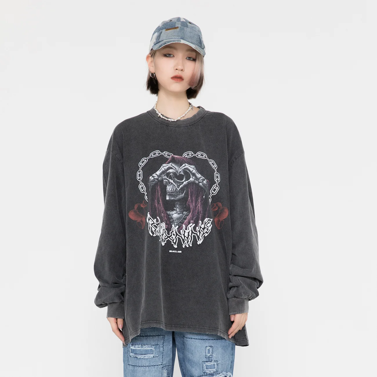 

Футболка с длинным рукавом и черепом, толстовка со скелетом, Свитшот в стиле хип-хоп, Мужской Топ, уличная одежда, пуловер оверсайз, Женская мода на осень