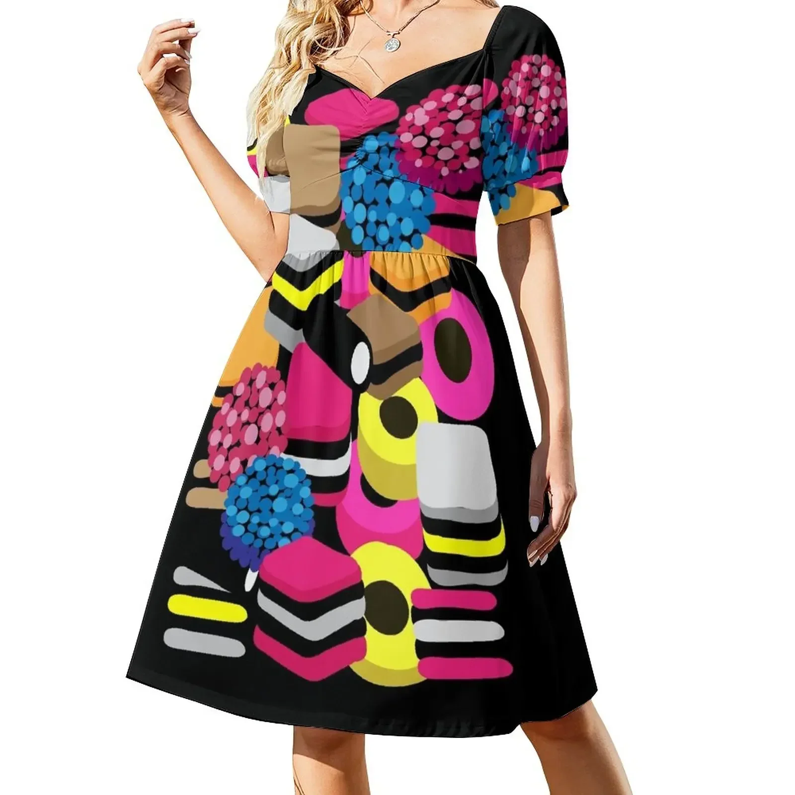 thumbnail image 1 of Vestido de noche de manga corta con estampado de regaliz para mujer, traje de verano para mujer, ropa de fiesta, 1 of 8