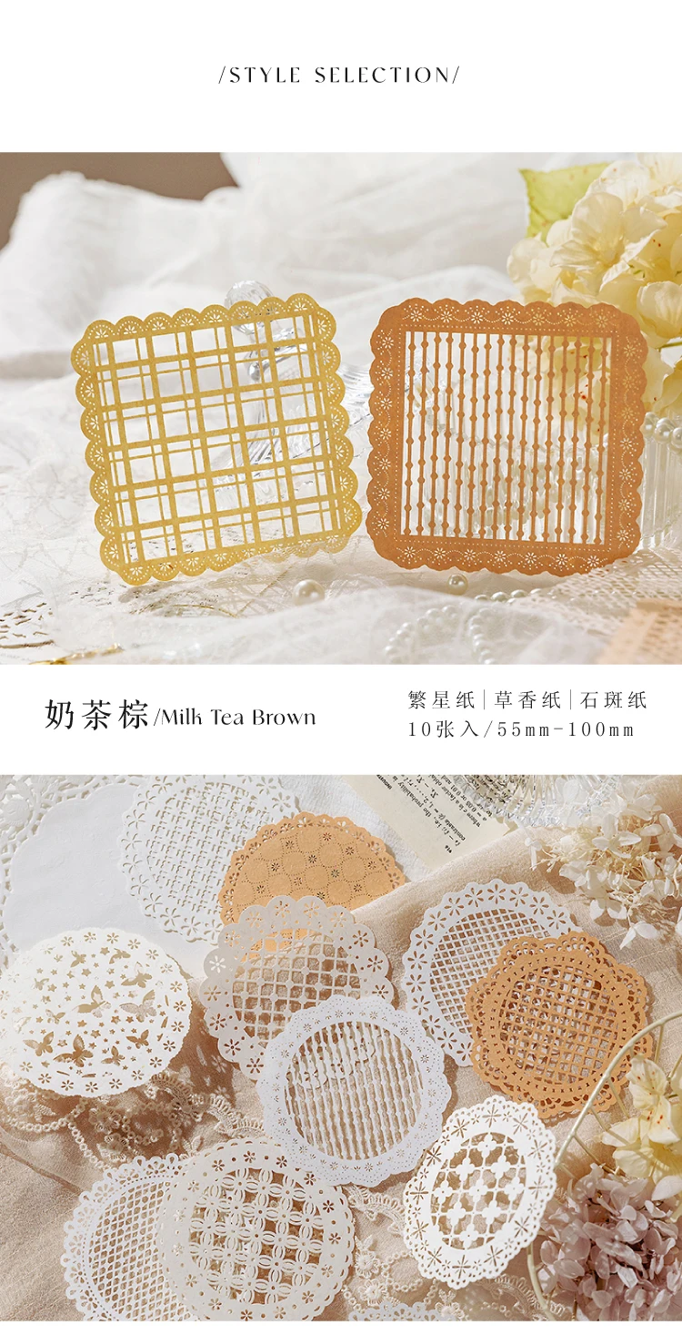 10 Stück/Packung Vintage INS Hohlspitze Material Papier DIY Dekoratives Basismaterial Papier Scrapbooking Junk Journal Supplies – Detail 5