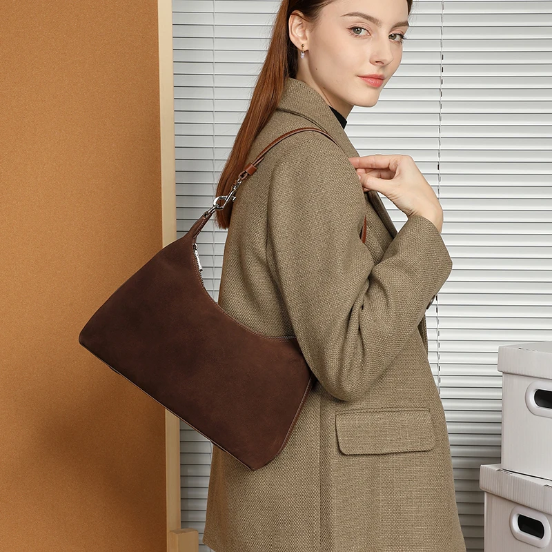 Hifashion Suede Cow Genuine Leather Underarm Shoulder Bags For Women 2025 Trend Designer Messenger Hobo Big Tote Ladies Handbags 3