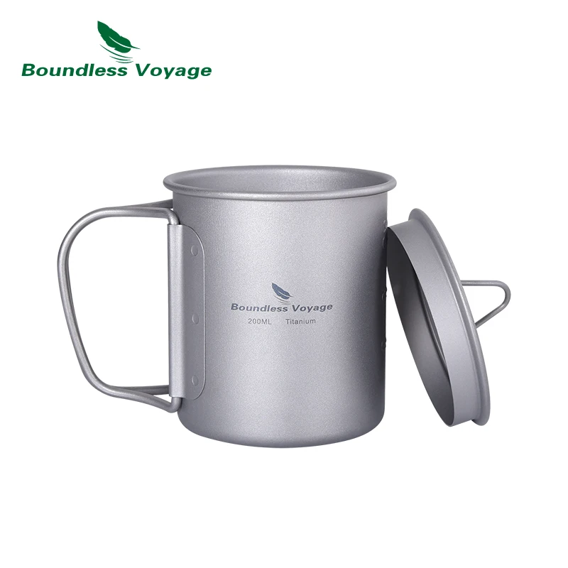 Tasse en titane 200ml 300ml 450ml 750ml tasse d'eau avec poignée de couvercle pour Camping en plein air