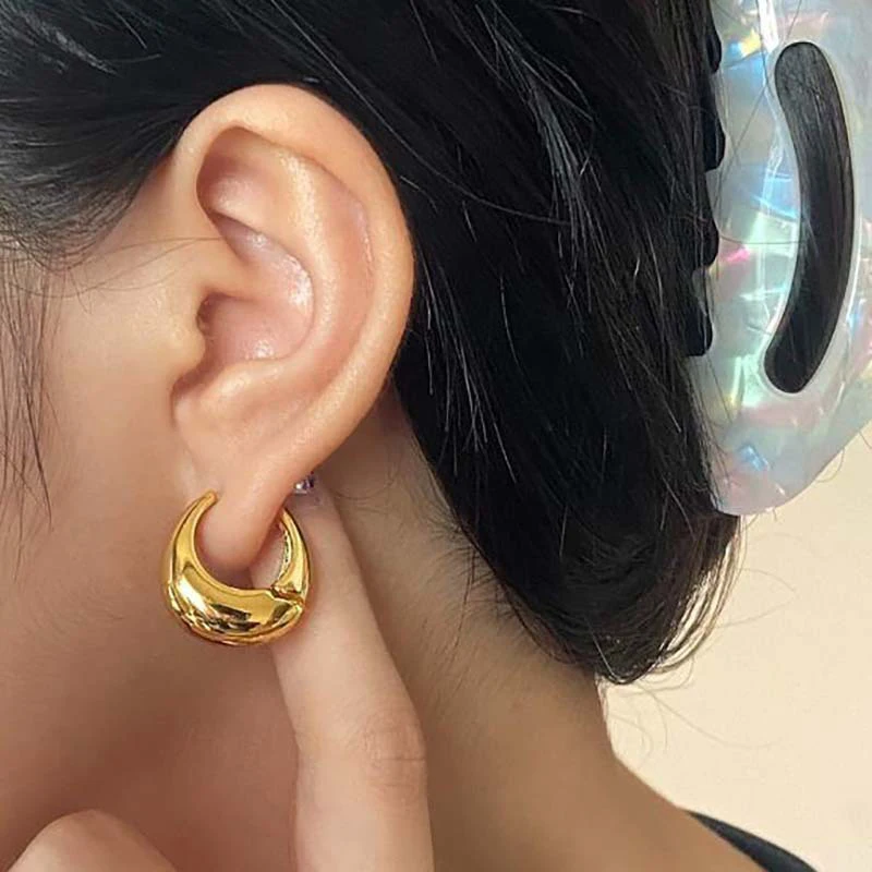 Gold Color Round Clip Earrings for Women Non Pierced Hoops