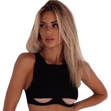 

Fashion Woman Sleeveless Bustier Crop Top Open Breast Short Half Cup Sexy Hollow Out Slutty Solid Black Streetwear Summer Tank
