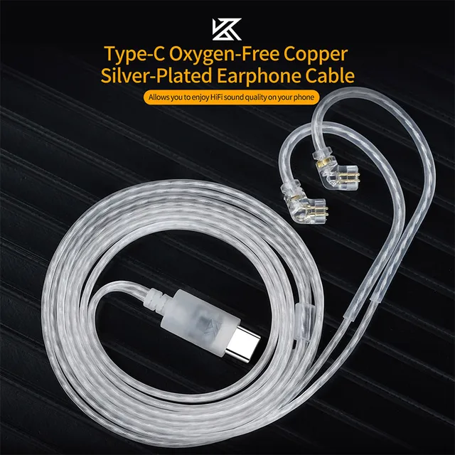 KZ Earphones Cable OFC Silver Plated Upgrade Cable Wire Type-c 2PIN Cables Microphone Optional