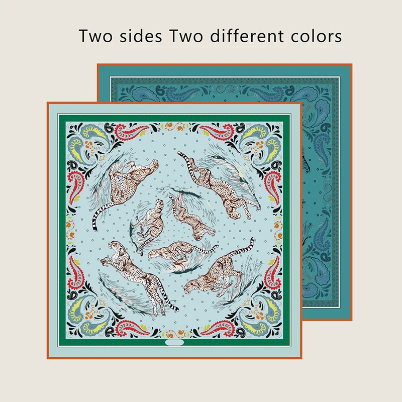 New Brand leopard Two-sided Print Headband Scarf Women Fashion 90*90cm Hijab Bandana Neckerhicef Beach Sun Protection Shawl