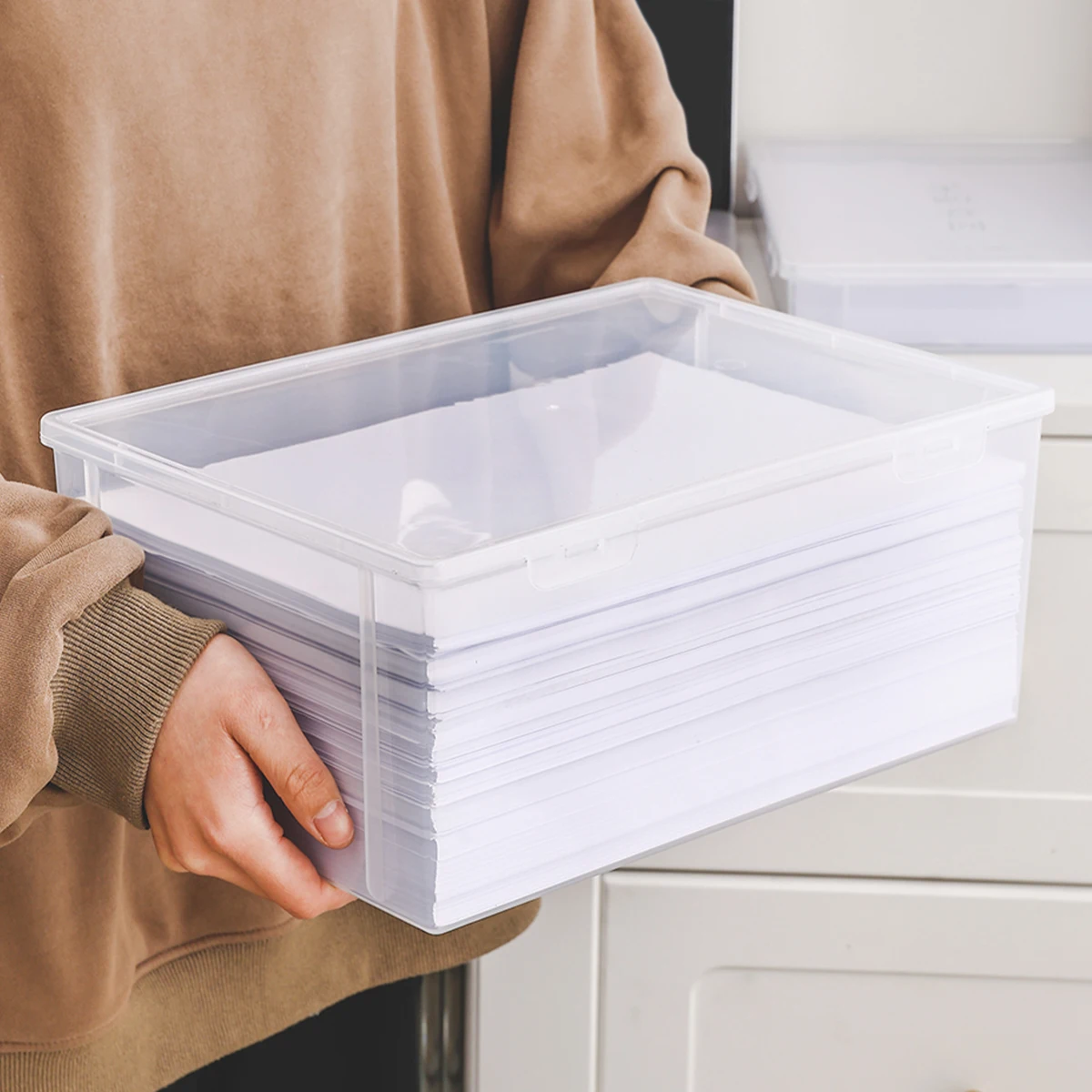 Storage box WORTHBUY Transparent Plastic Storage Box For A4 Paper Large Capacity Office Supplies Organizer Multifunctional Desktop Storage