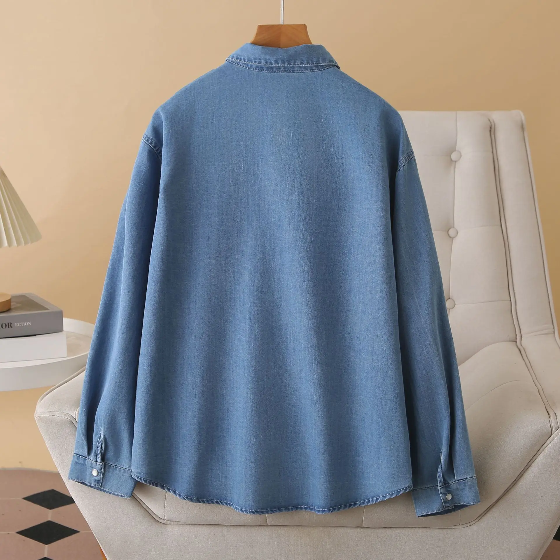 Fashion Plus Size Women's Blouses New Autumn Style Classic And Versatile Long Sleeve Pure Cotton Washed Denim Shirt 017