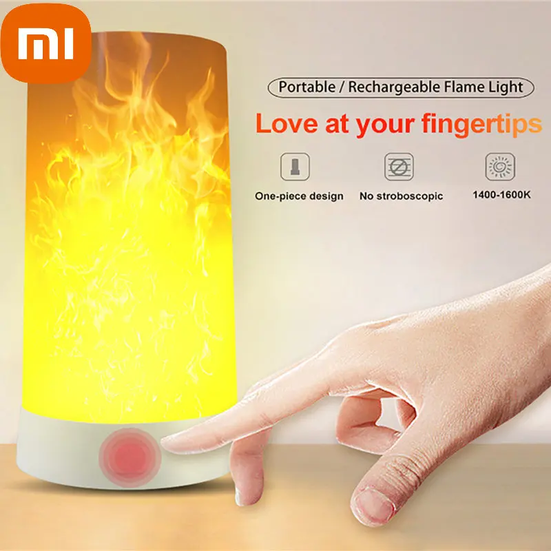 

Ночная Светодиодная лампа Xiaomi, USB-подсветка, перезаряжаемая, с функцией пламени