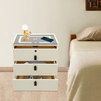 Умная прикроватная тумбочка с 3 ящиками, USB, трехцветный светодиодный порт для беспроводной зарядки, замок по отпечатку пальца, Bluetooth для спальни, гостиной — изображение 3