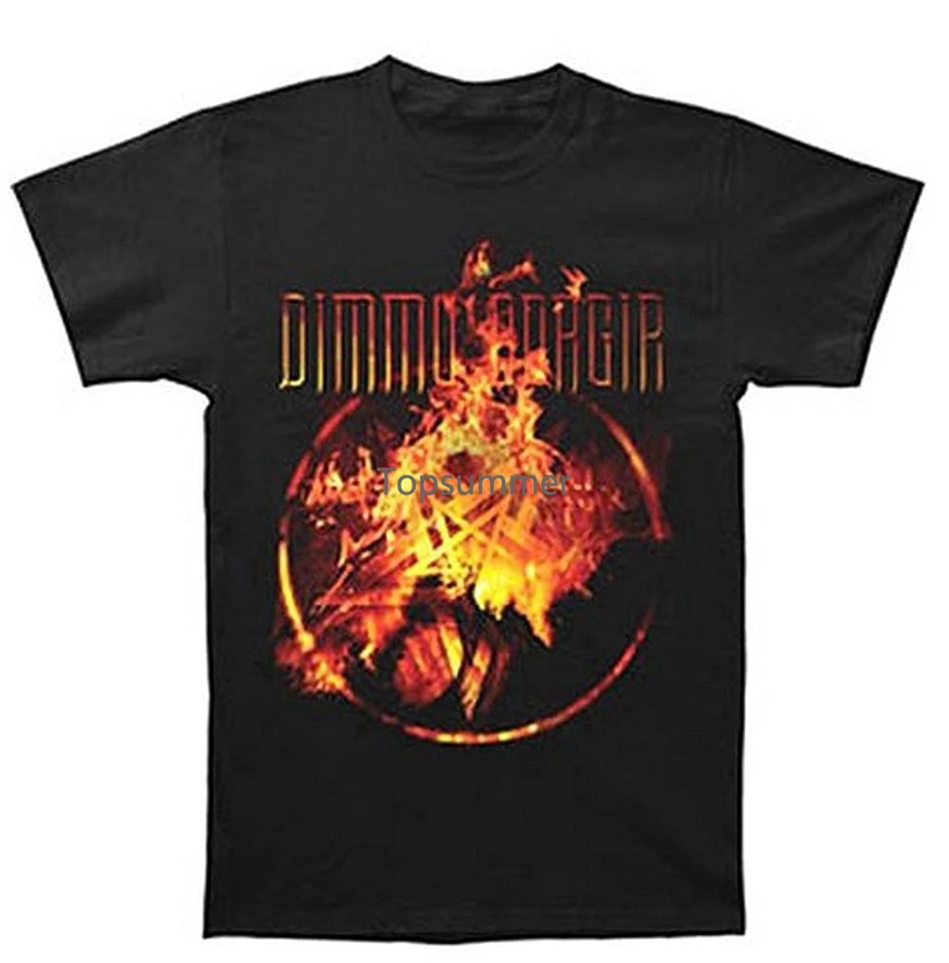 

Summer Short Sleeve Shirts Tops M~2Xl Big Size Cotton Tees Dimmu Borgir Flame Pentagram T-Shirt