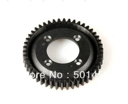 Engrenage droit plastique SST 09228 posé sur fond blanc, vue de dessus montrant les 46 dents