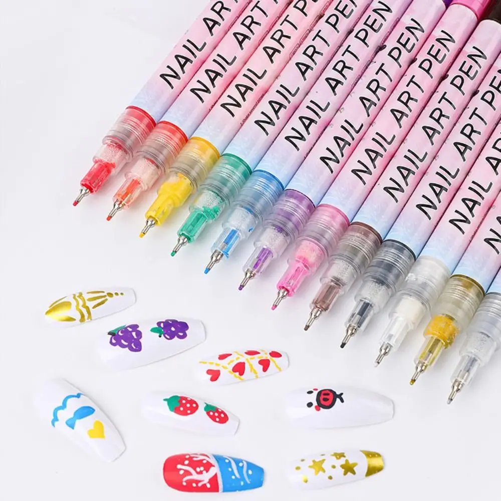 12Pcs/Set Colourful Waterproof Nail Art Graffiti Pen DIY 3D Nail Art Drawing Pen Abstract Line Manicure Tool Painting Liner