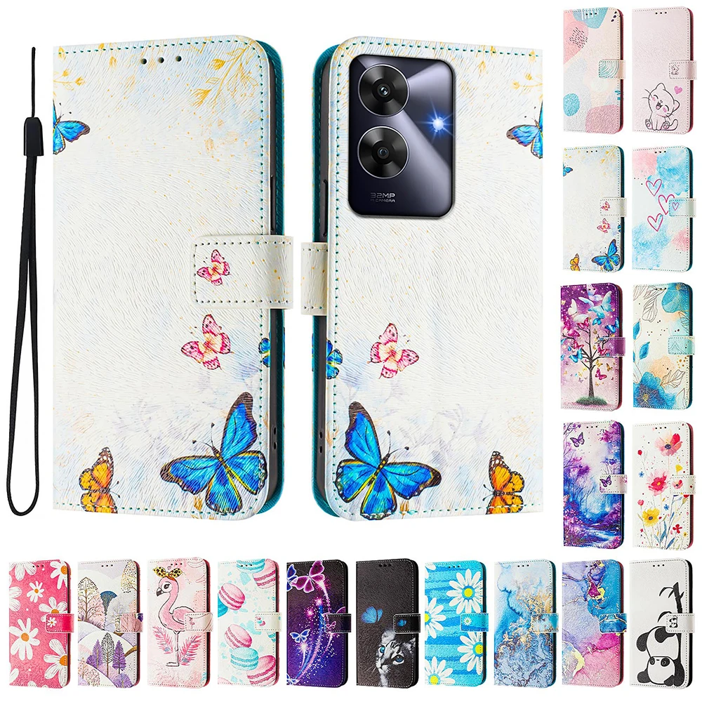 Stylish Coloured Drawing Shockproof Wallet Case with Stand and Strap - Flip Phone Cover