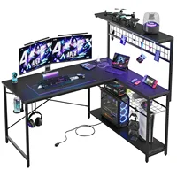 Adult Collection L Shape Power Outlets and LED Black Gaming Desk, Black 2
