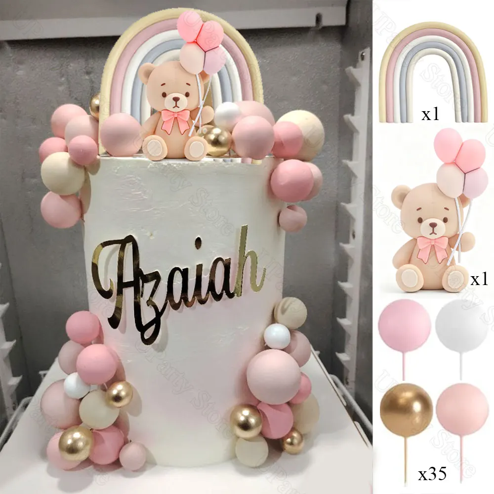 33-teiliges Bären-Kuchen-Deko-Set – Boho Regenbogen-Motive Mit Perlen & Bären Für Cupcakes & Torten