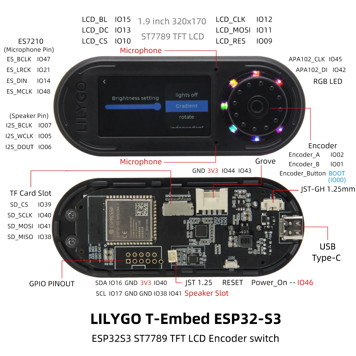® T-Embed ESP32-S3 Custom Control Panel Macro Knob Embeddable Development Board