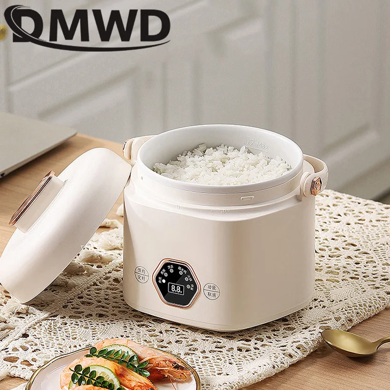 DMWD Electric Slow Cooker Ceramics Water Stew Pot Mini Baby Food Porridge Breakfast Stew Soup Boiler Reservation 1200ml