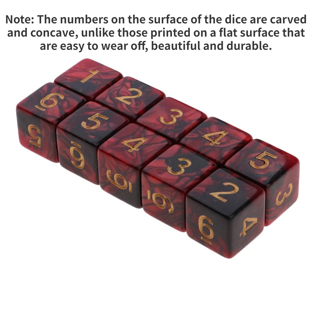 Game Dice Dice Set Acrylic Dice 10 Pcs Dices Kit 6 Sided 16mm D6 Red Black Double Colors Acrylic Small for RPG TRPG Tabletop Board Game DND Number Dice Cube Set