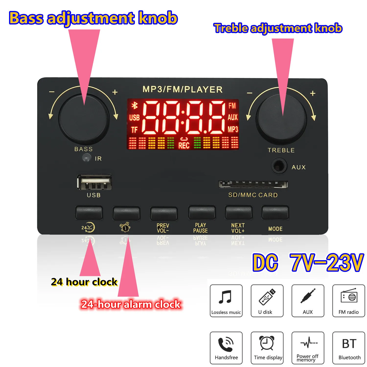 

2*40W 80W Amplifier Bluetooth 5.0 MP3 Player WAV Decoder Board 12V Car FM Radio Module Support TF USB AUX Handsfree Call Record