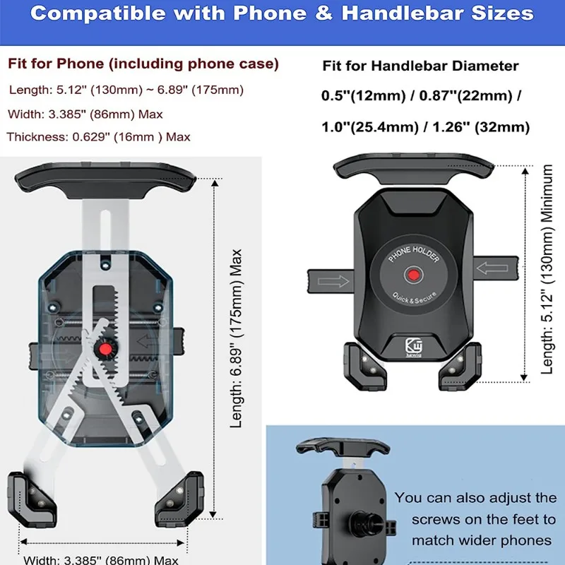 ROCKBROS Support de téléphone pour moto en alliage d'aluminium avec