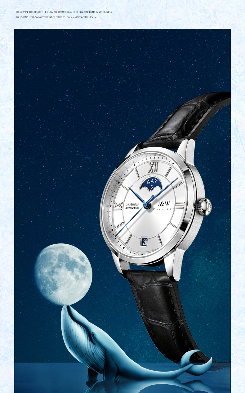 Switzerland Brand I&W New Moon Phase Automatic Watch For Women Sapphire Mechanical Watches Calendar MIYOTA Movement Reloj Mujer_voghion.com