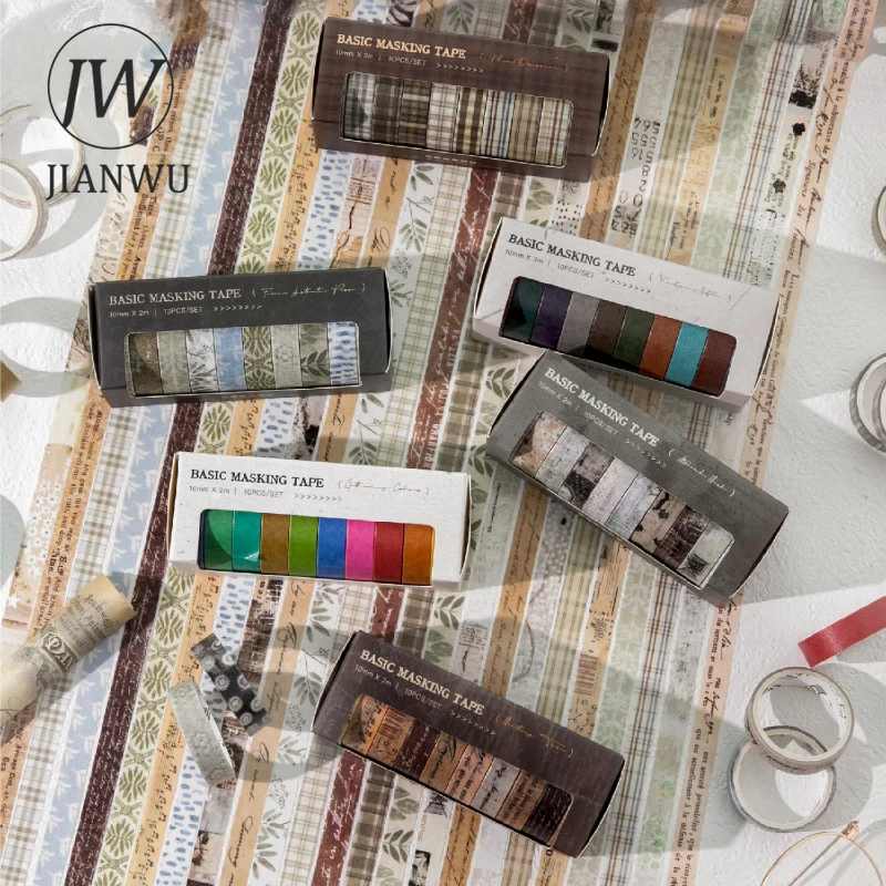 JIANWU 10 롤/세트 기본 라이프 시리즈 빈티지 패턴 풍경 소재 콜라주 와시 테이프 크리에이티브 DIY 저널 문구