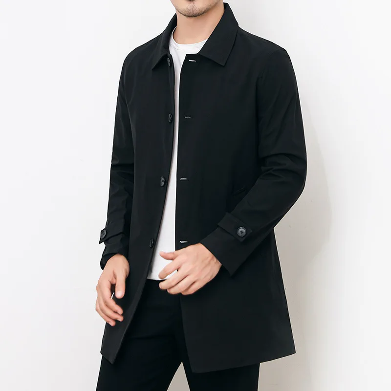 Mens Overcoat Business Casual Autumn Winter Coat Thick Windbreaker Fashion Khaki Long Trench Coat Men Xxxl 4xl Outerwear Boy Hot