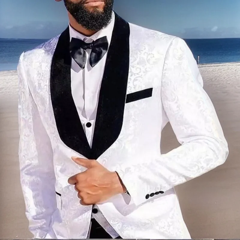 

Floral Pattern Men Suits Slim Fit for Wedding Dinner 3 Pcs Groom Tuxedo Shawl Lapel African Fashion (Jacket + Vest + Pants) 2023