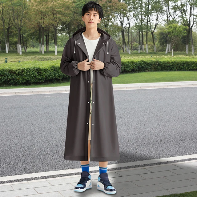 Adult Long Raincoat Reusable Waterproof Rain Coat Windproof EVA Rain Coat Drawstring for Outdoor Travel Emergency 3