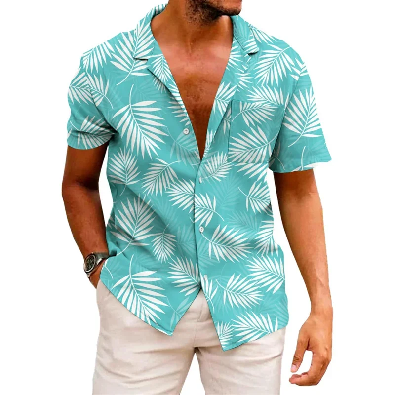 

Men's shirt 2024 new style printed lapel short-sleeved Hawaiian vacation summer casual breathable street outdoor work daily