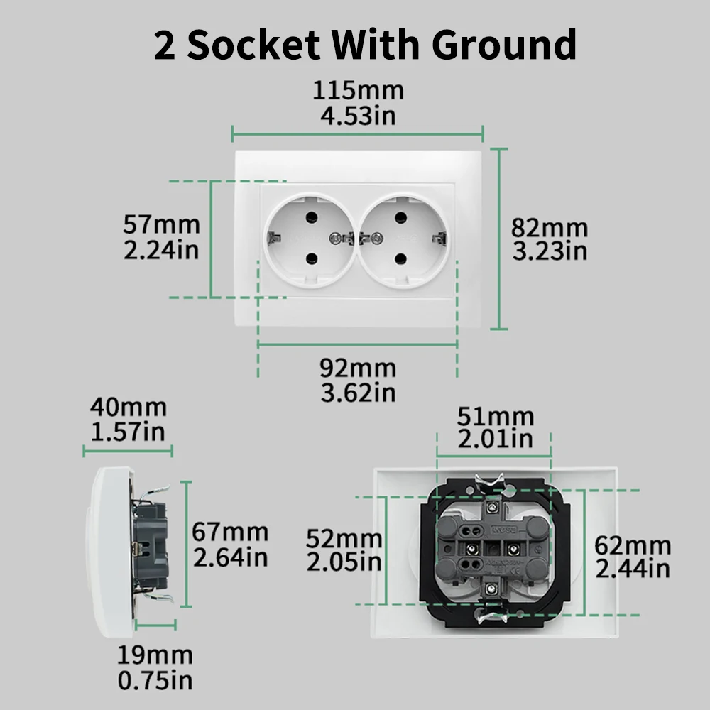 Wall Embedded AC 250V Flame Retardant Classic Paint Plastic Electrical Outlets Ground Power Sockets Plugs 250V