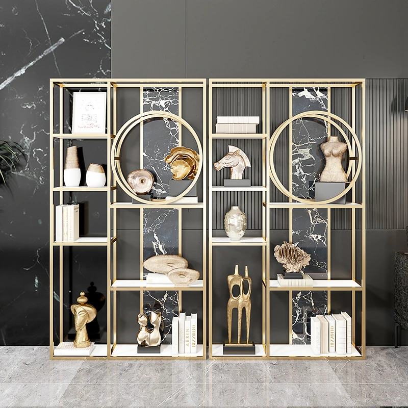 Luxury bookcase antique modern minimalist stainless steel bookcase floor-to-floor living room metal shelf display rack